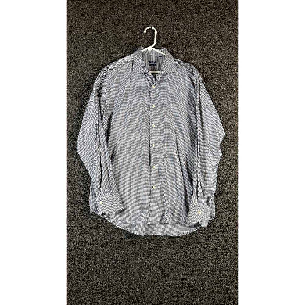 Spada Roma Mens Blue Micro Houndstooth Custom Fit Button Down Shirt 17.5 44 L